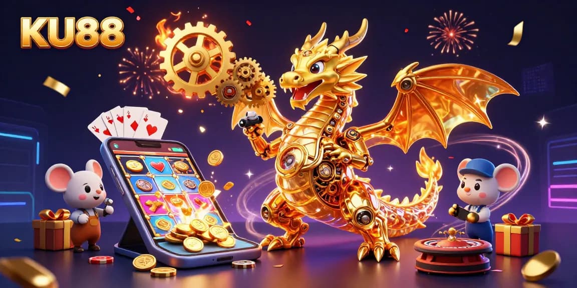 Experience thrilling gameplay with KU88 casino, featuring a vibrant dragon and dynamic slot games.