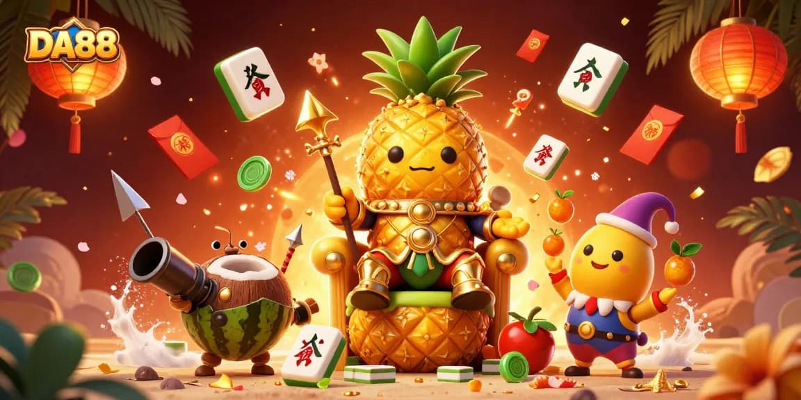 Engage in thrilling gameplay at DA88 casino, featuring a vibrant beach scene with playful characters and dynamic gambling elements.