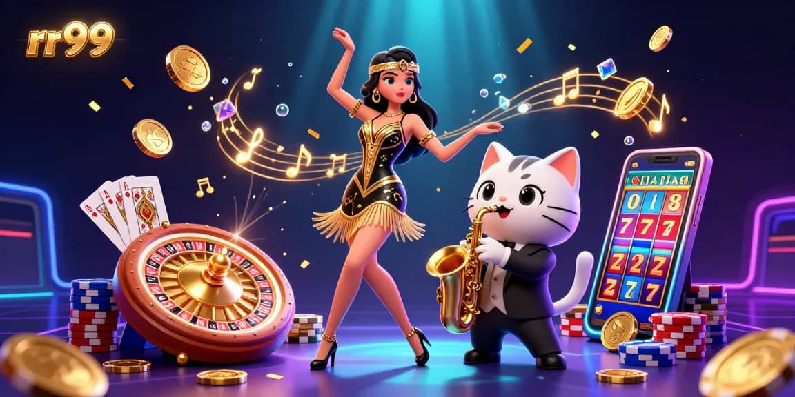 Play games and win at rr99, featuring vibrant characters and dynamic casino elements.