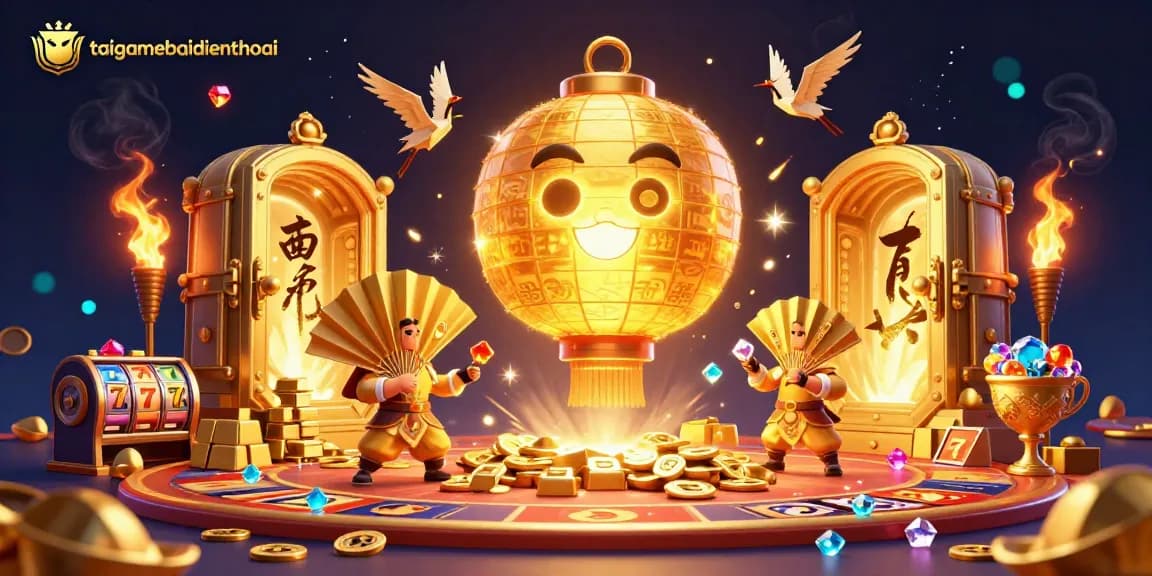 Experience the excitement of taigamebaidienthoai with glowing golden treasures and vibrant casino action.