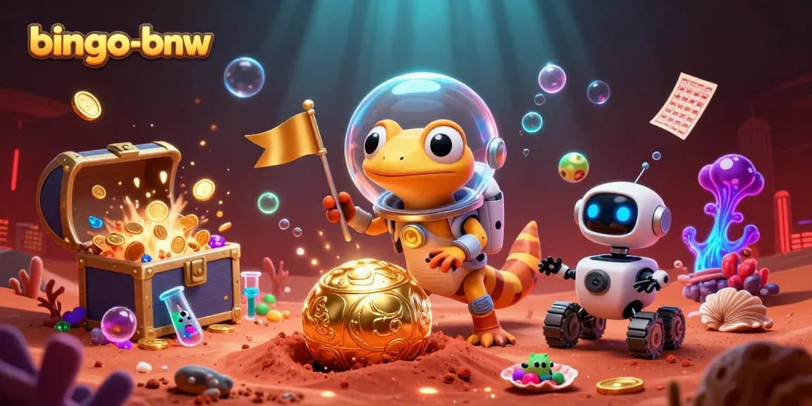 Bingo-bnw game in action as our Martian gecko discovers a golden casino and treasures.
