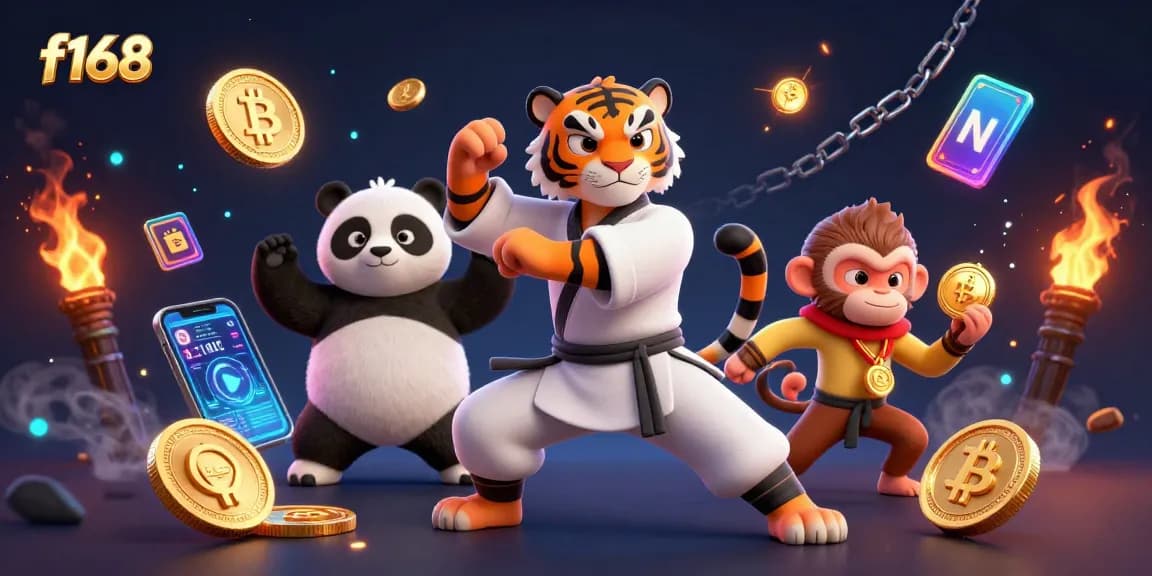 Experience the thrill of f168 with engaging graphics featuring a kung fu tiger master, panda disciple, and monkey student.