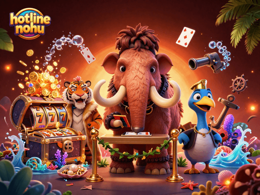 Engage in thrilling action at hotline-nohu with vibrant slot reels and an immersive casino scene.