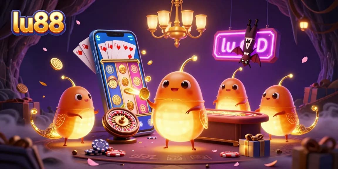 Experience the thrill of gaming at lu88 as vibrant glowworms illuminate a fantasy casino scene.