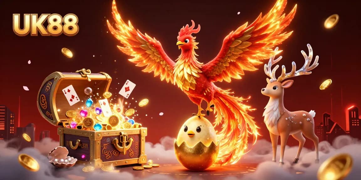 Experience top-tier gaming with the vibrant UK88 fire phoenix amidst an exciting casino scene.