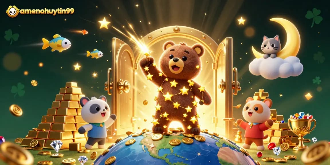 Join gamenohuuytin99's thrilling scene with a constellation bear and treasure-filled casino magic.