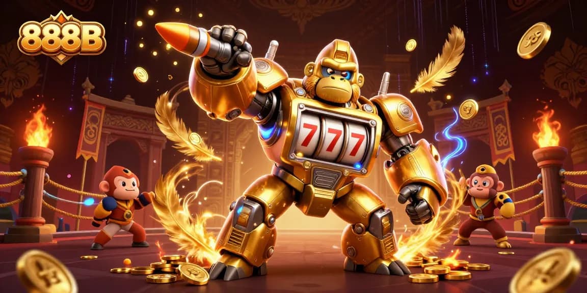 Experience excitement with 888B's dynamic 3D illustration showcasing thrilling casino action and rewards.