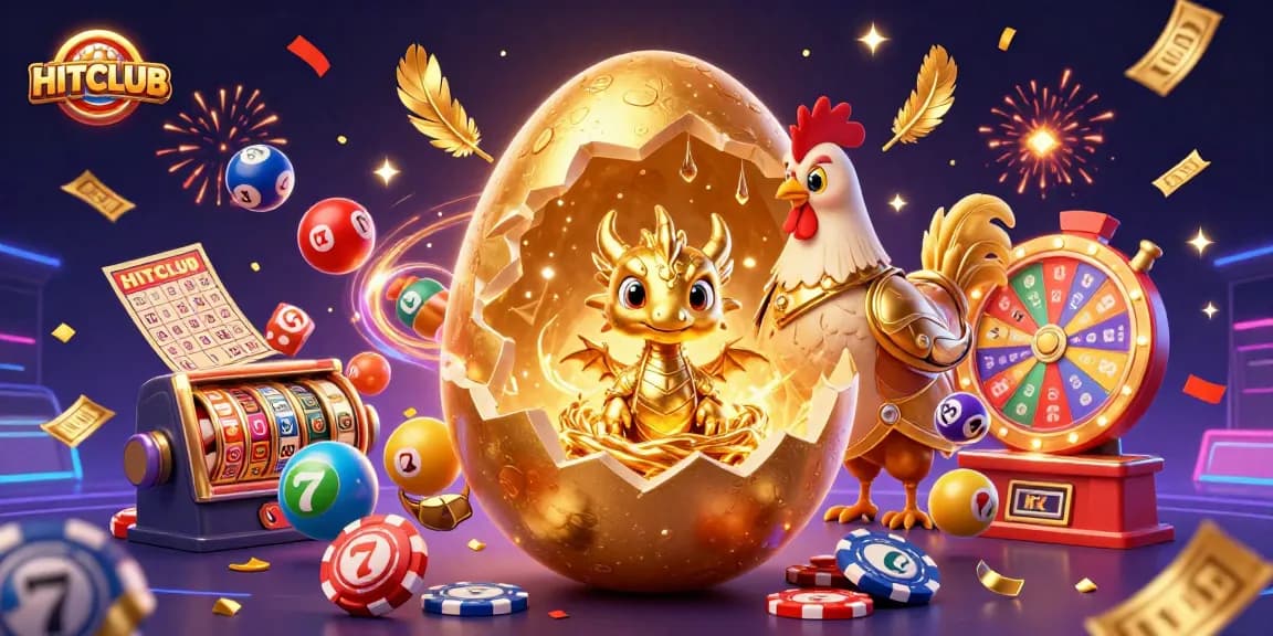 Engage with HITCLUB's thrilling gaming universe featuring jackpot slots and a golden baby dragon.