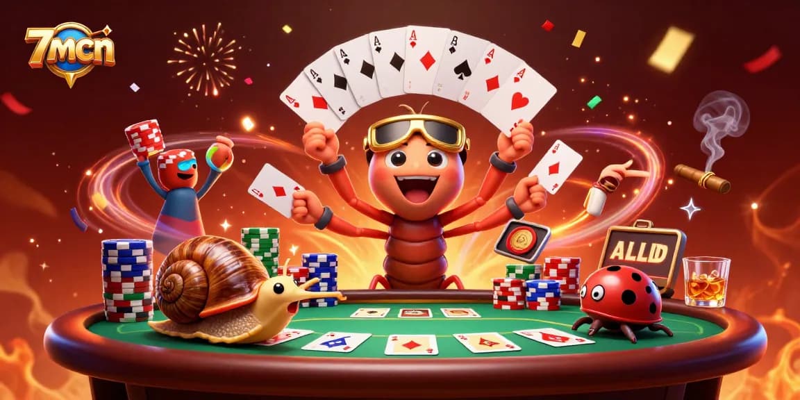 Experience exciting games and winning strategies with 7mcn in this lively casino illustration.