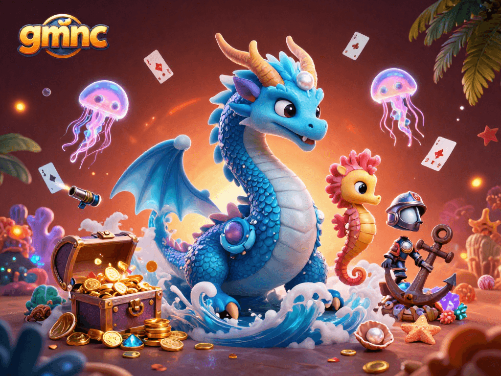 Immerse in gmnc's vibrant underwater casino adventure featuring a dragon, coral knight, and jellyfish!