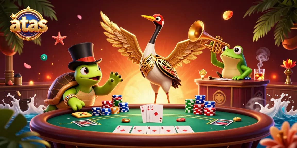 Experience the vibrant atmosphere at atas casino, where the excitement of poker meets jazz in an animated setting.