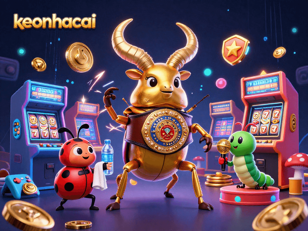 Experience the thrill of keonhacai with a dynamic casino scene featuring colorful arcade games and lively characters.