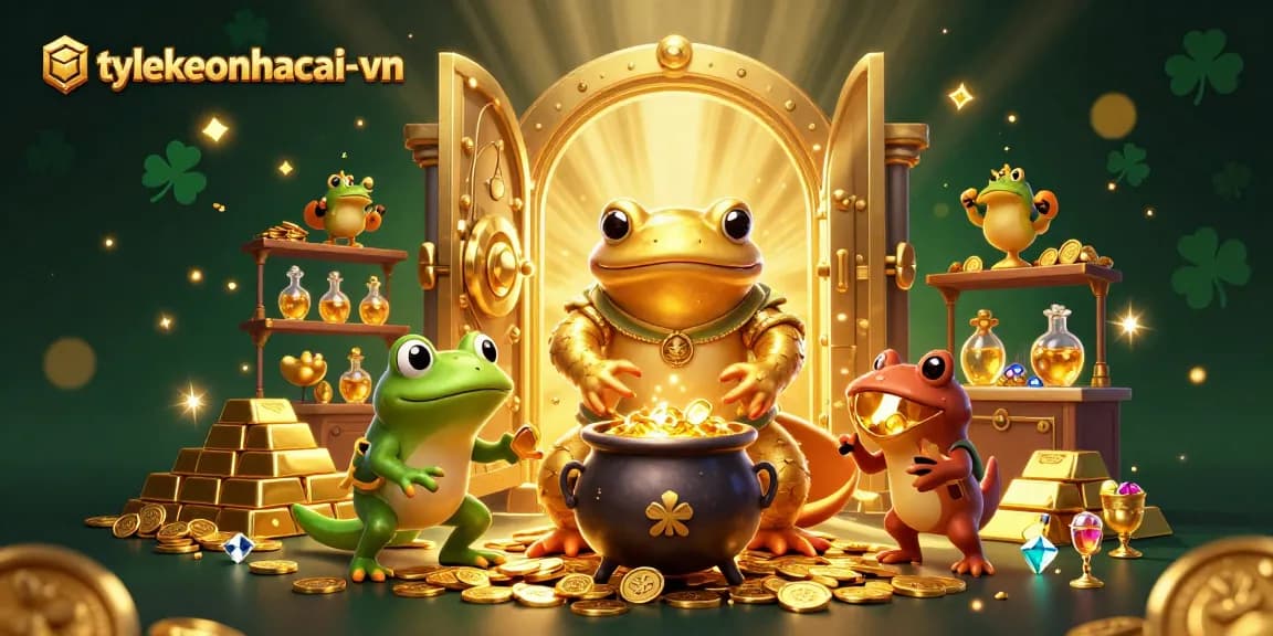 Engage with tylekeonhacai-vn in an enchanting 3D casino scene filled with gold riches and magical creatures.