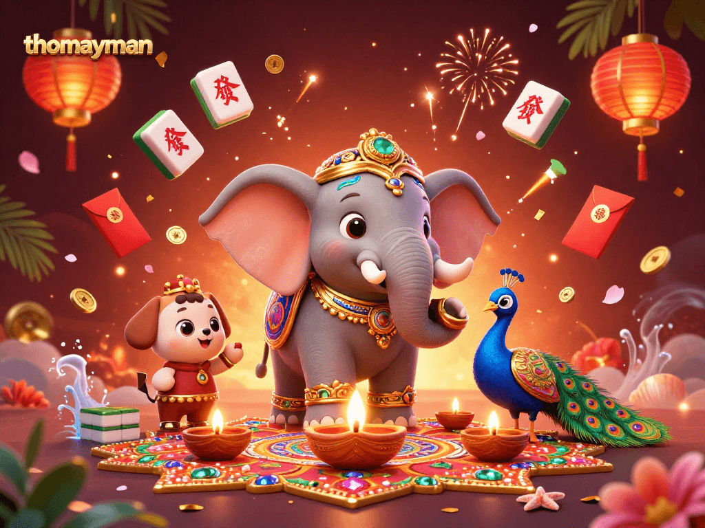 Experience thomayman in action with vibrant 3D illustration full of exciting casino elements.