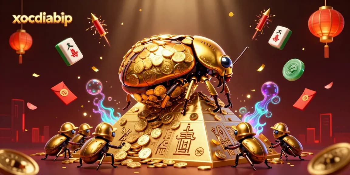 Experience the excitement of xocdiabip with golden coins and vibrant symbols in a thrilling casino scene.