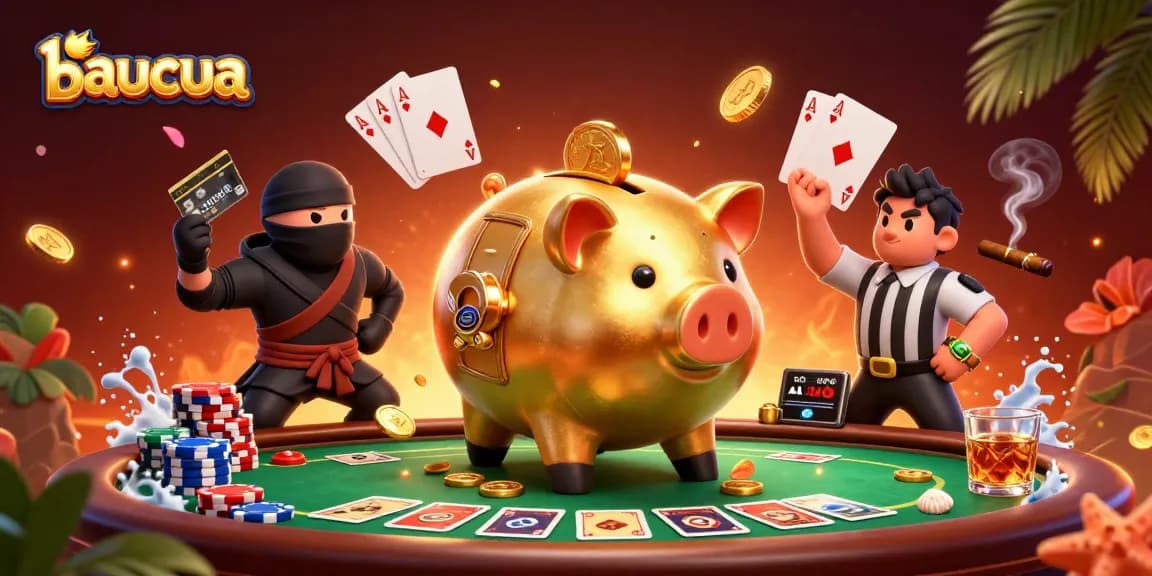 Engage in the thrilling baucua experience with dynamic characters and vibrant casino elements.