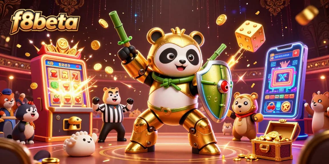 Experience thrilling wins at f8beta, featuring a golden panda in a vibrant casino adventure.