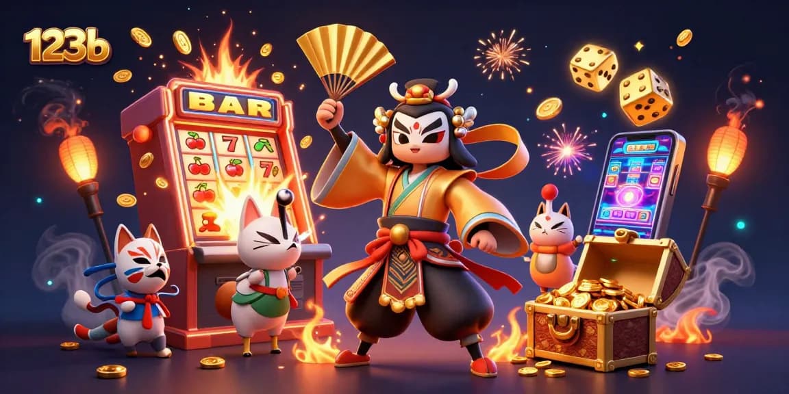 Experience thrilling gameplay at 123b with interactive characters amidst slot machine excitement.