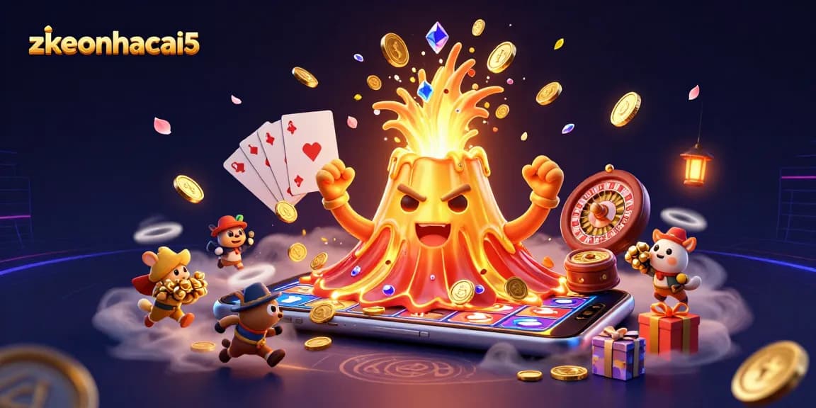 Experience thrilling wins with zkeonhacai5 amidst golden treasures and vibrant casino elements.