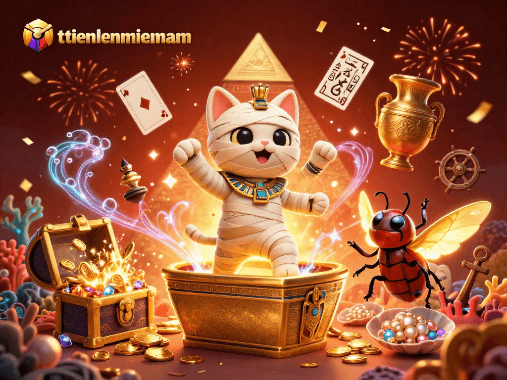 Experience dynamic gaming with the Egyptian-themed illustration from tienlenmiennam, showcasing casino excitement.
