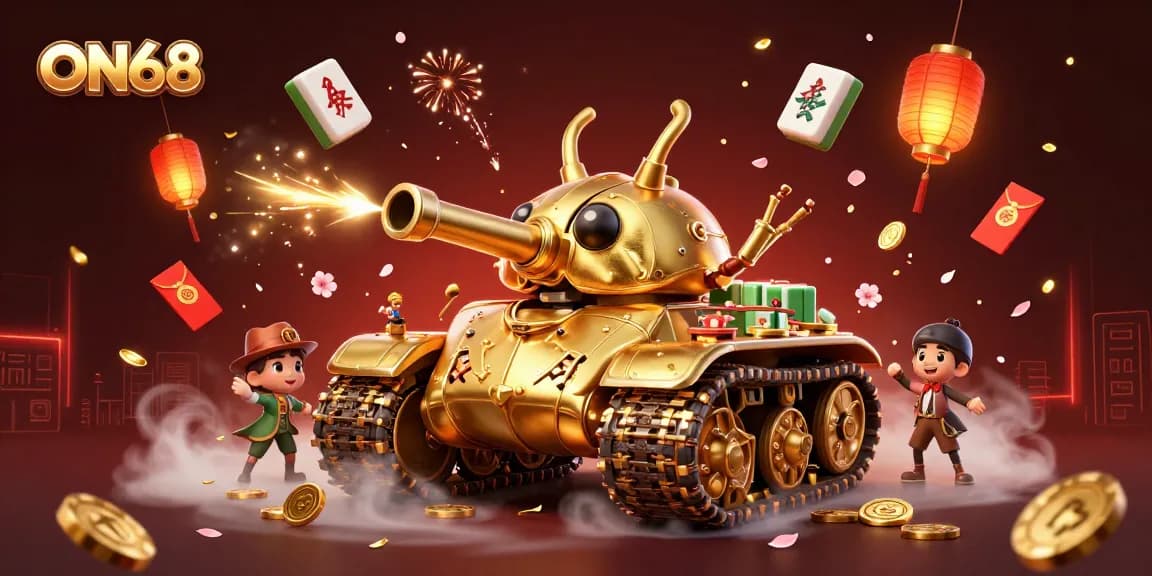 Experience ON68's vibrant gaming with a golden beetle tank representing a lively casino scene.