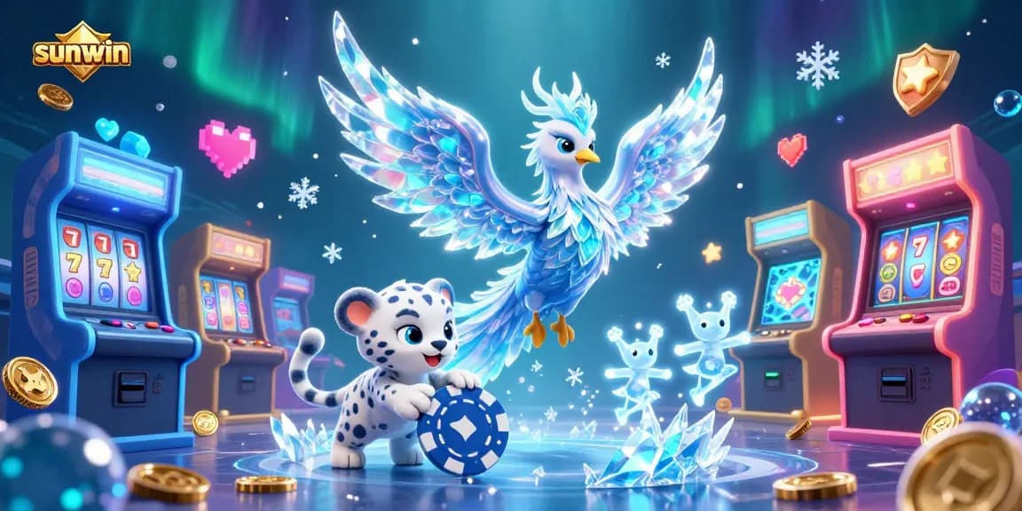 Engage with sunwin's thrilling games featuring an ice phoenix, playful snow leopard, and lively game elements.