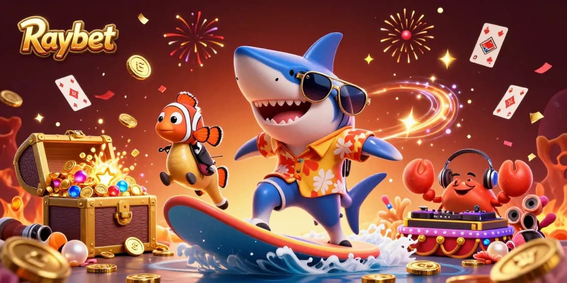 Players engage with Raybet's vibrant underwater jackpot games in a lively 3D casino scene
