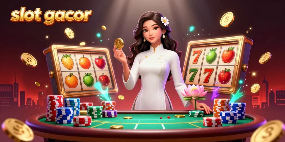 Experience the excitement of slot gacor with a vibrant scene of winnings and elegant characters.
