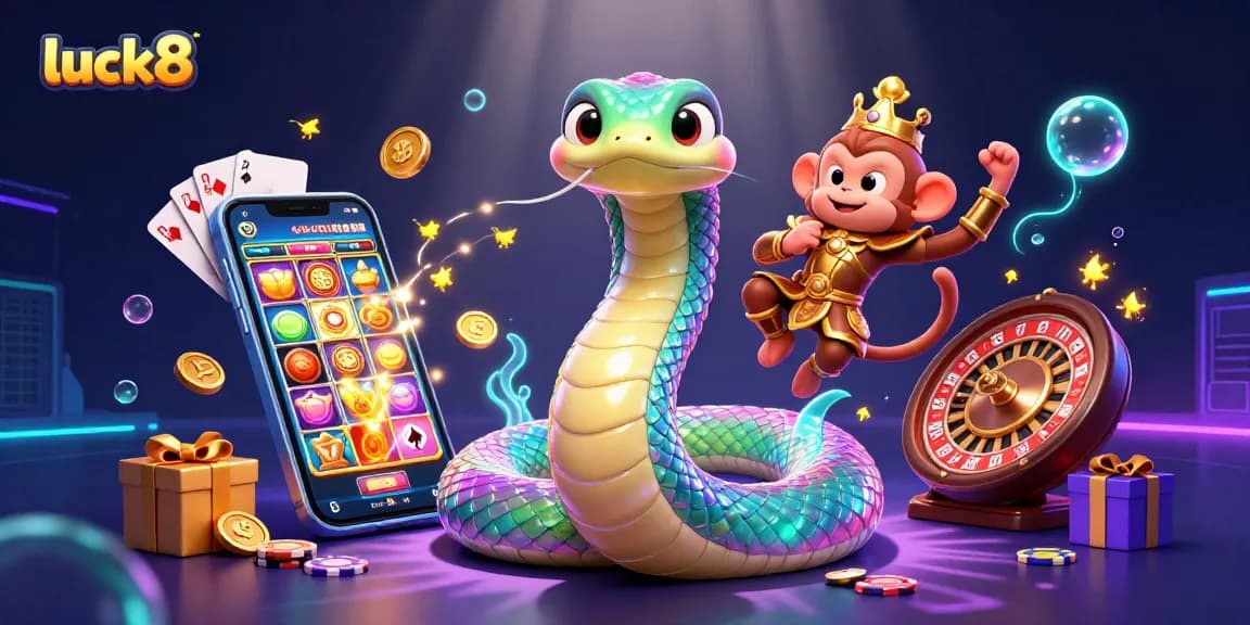 Experience luck8 with vibrant casino games and enchanting characters in a magical digital illustration.