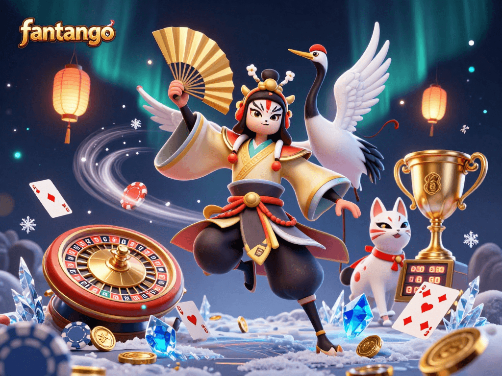Experience thrilling action with fantango where a kabuki warrior and kitsune companions engage in lively traditional gambling.
