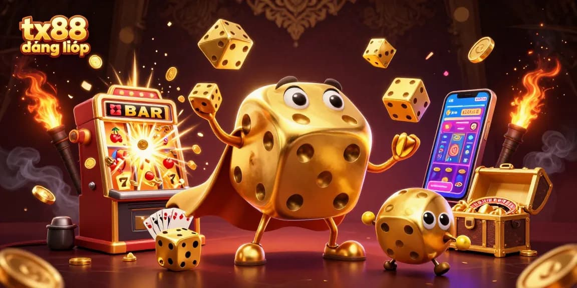 Engage in thrilling gaming at tx88 đăng nhập with dynamic golden dice and vibrant casino elements.
