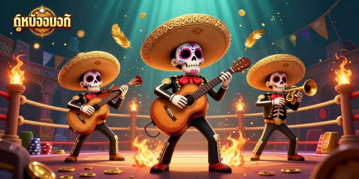 Experience ดูหนังออนไลน์ with an energetic mariachi band in a vibrant casino setting, filled with dynamic elements.