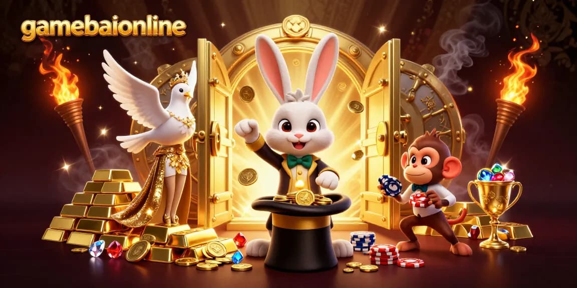 Experience the thrill of gamebaiionline with a magician rabbit and vibrant casino elements.