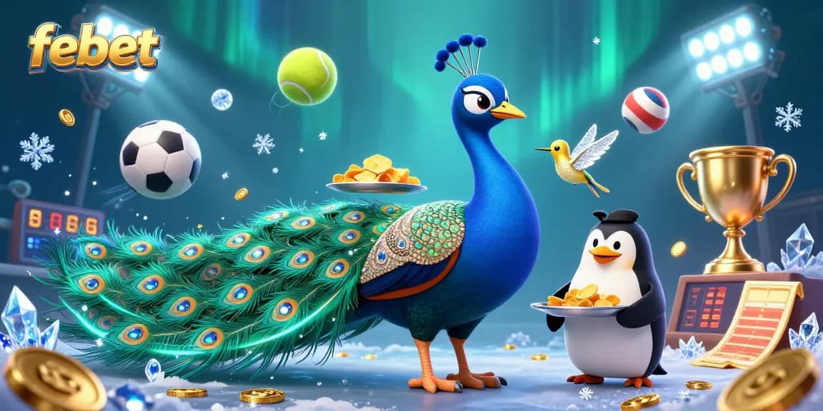 Join the thrilling action with FEBET as dynamic sports elements and characters come alive in a vibrant casino scene.