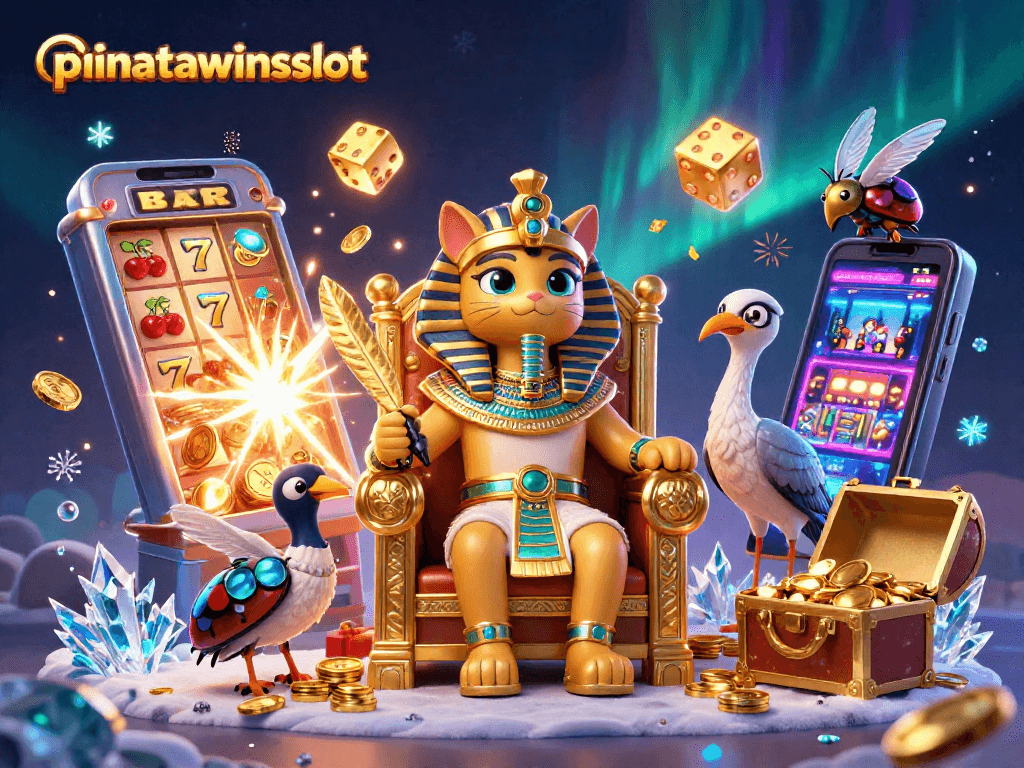 Win big with pinatawinsslot in a vibrant 3D casino scene full of exciting game elements.