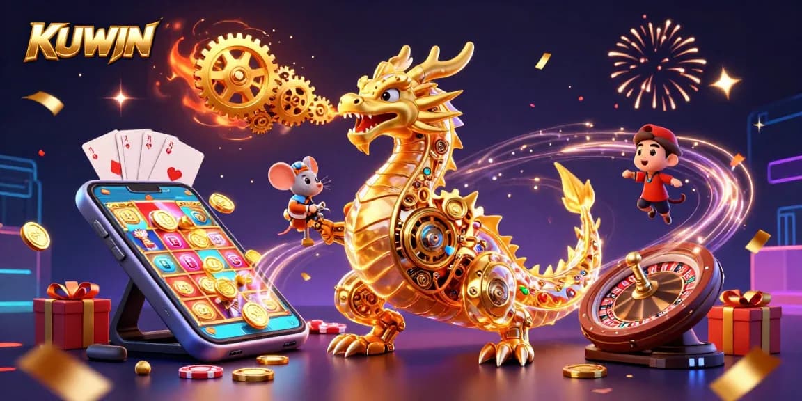 Experience the thrill of KUWIN with a captivating illustration showcasing casino elements and vibrant gaming excitement.