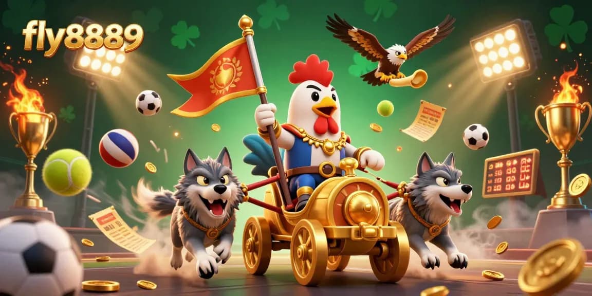 Experience the thrill of sports betting with fly8889 in a vibrant 3D casino scene.