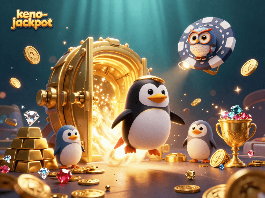 Experience keno-jackpot excitement as golden penguins blast through space to a casino victory!