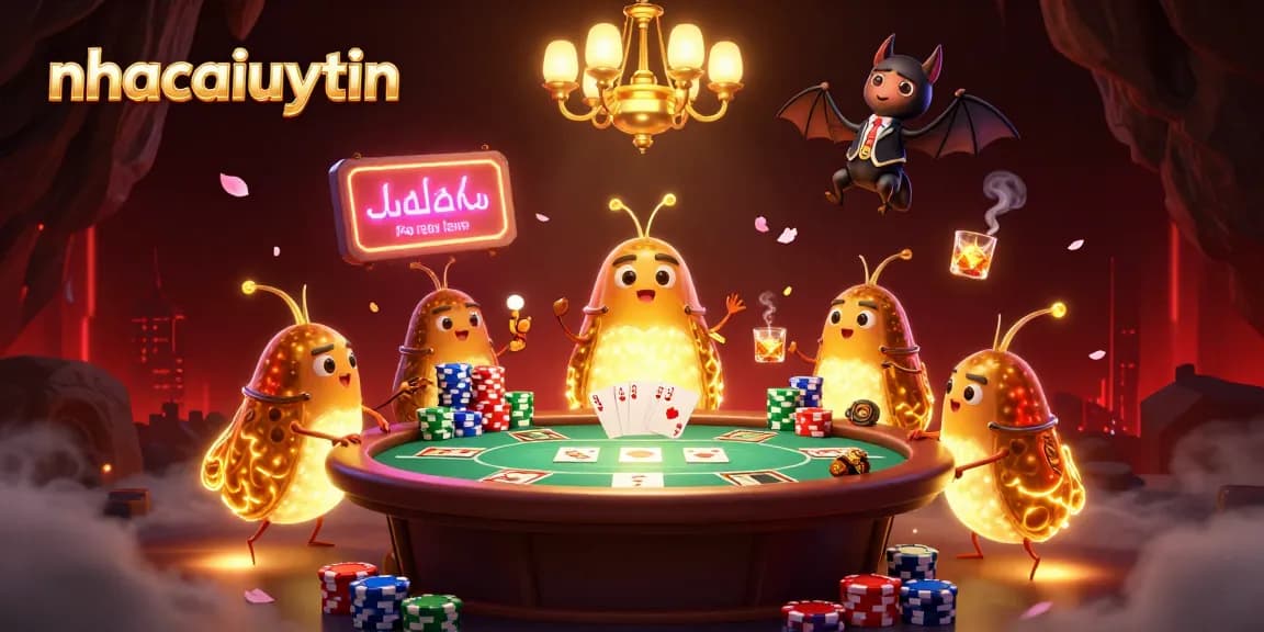 Experience thrilling gaming at nhacaiuytin with our vibrant casino atmosphere and glowing characters lighting the scene.