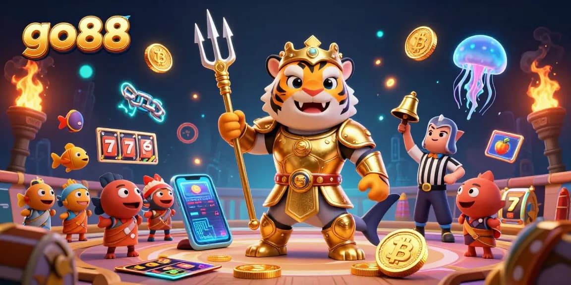 Experience thrilling gameplay at go88 with a ferocious tiger shark in gladiator armor.