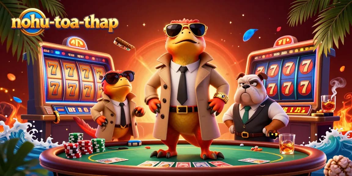 Experience the thrilling nohu-toa-thap slot adventure with playful raptors trying to enter a VIP lounge.