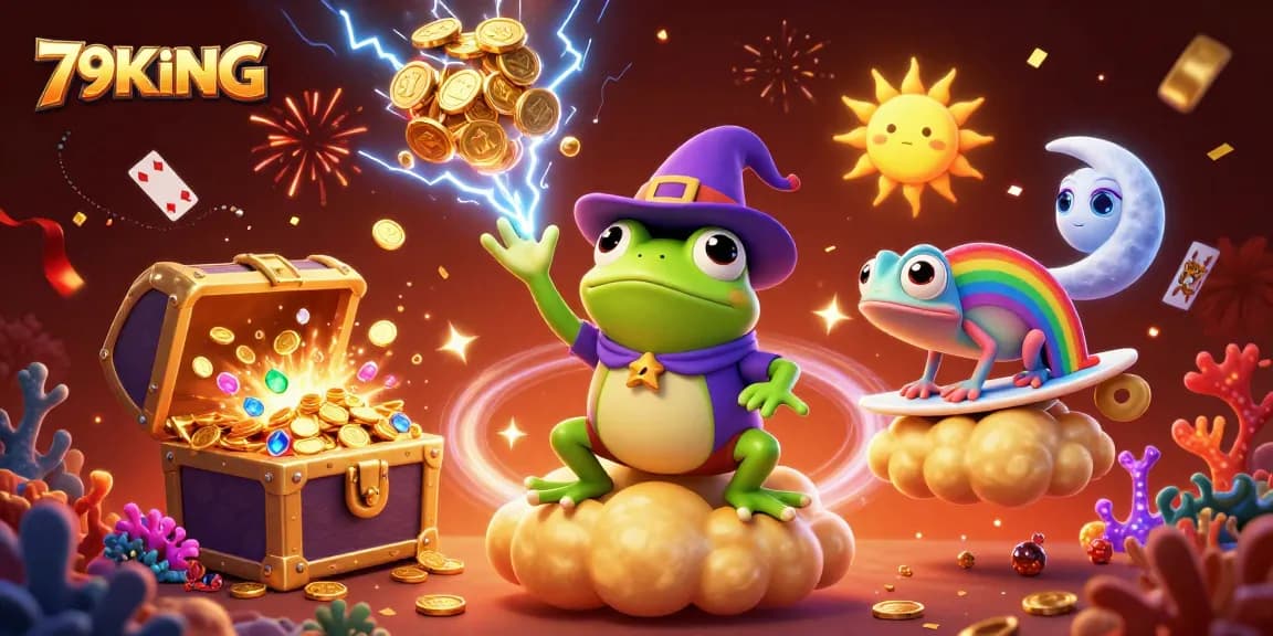 Experience the thrill of winning with 79KING, where golden coins rain down in a vibrant casino scene.