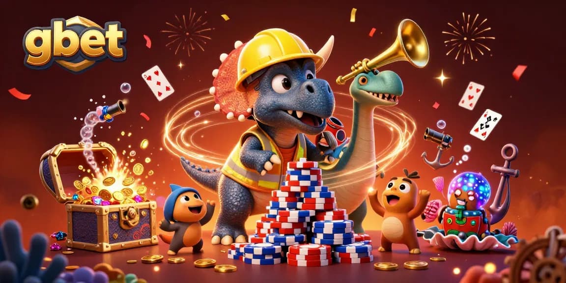 gbet's thrilling gaming experience showcased with a lively 3D illustration of casino characters celebrating victory.