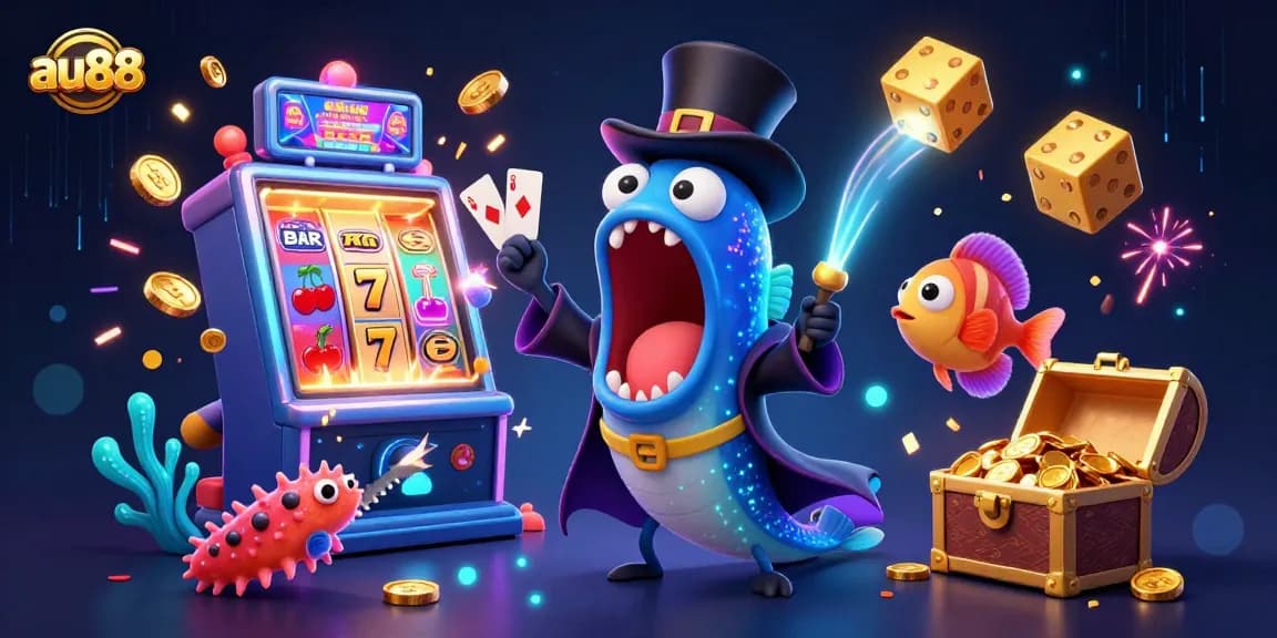 Engage in thrilling games at au88 with colorful casino elements and vibrant characters showcasing entertainment.