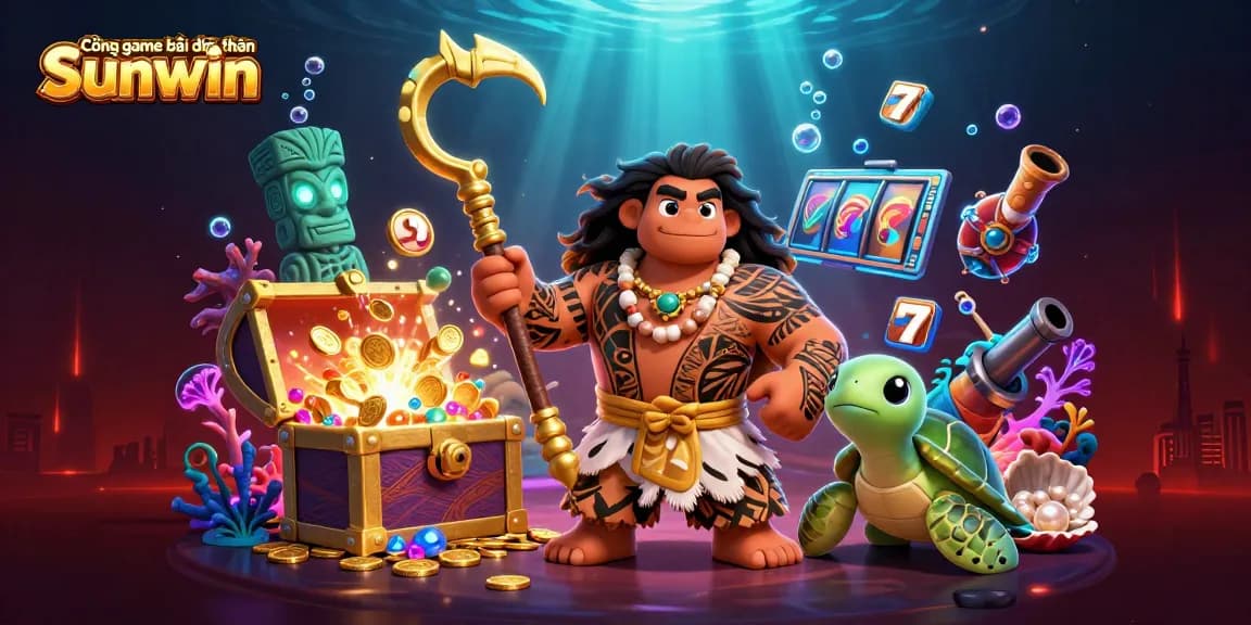 Engage in Cổng game bài đổi thưởng Sunwin featuring dynamic 3D cartoon gaming scene with vibrant illustrations.