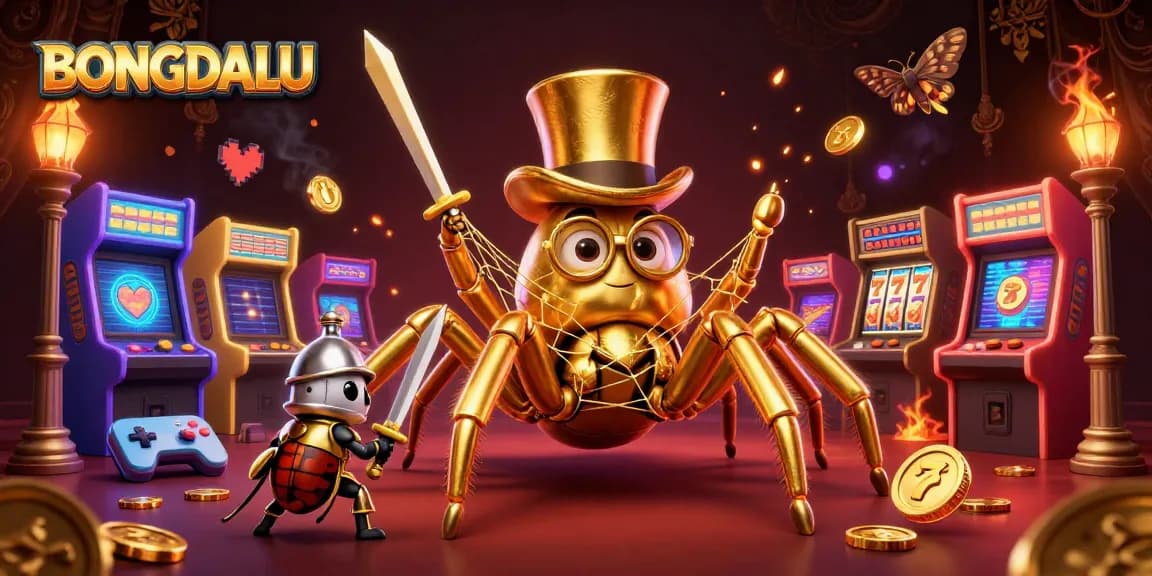 BONGDALU showcases an exciting 3D casino adventure with a golden tarantula, knight, and colorful game elements.