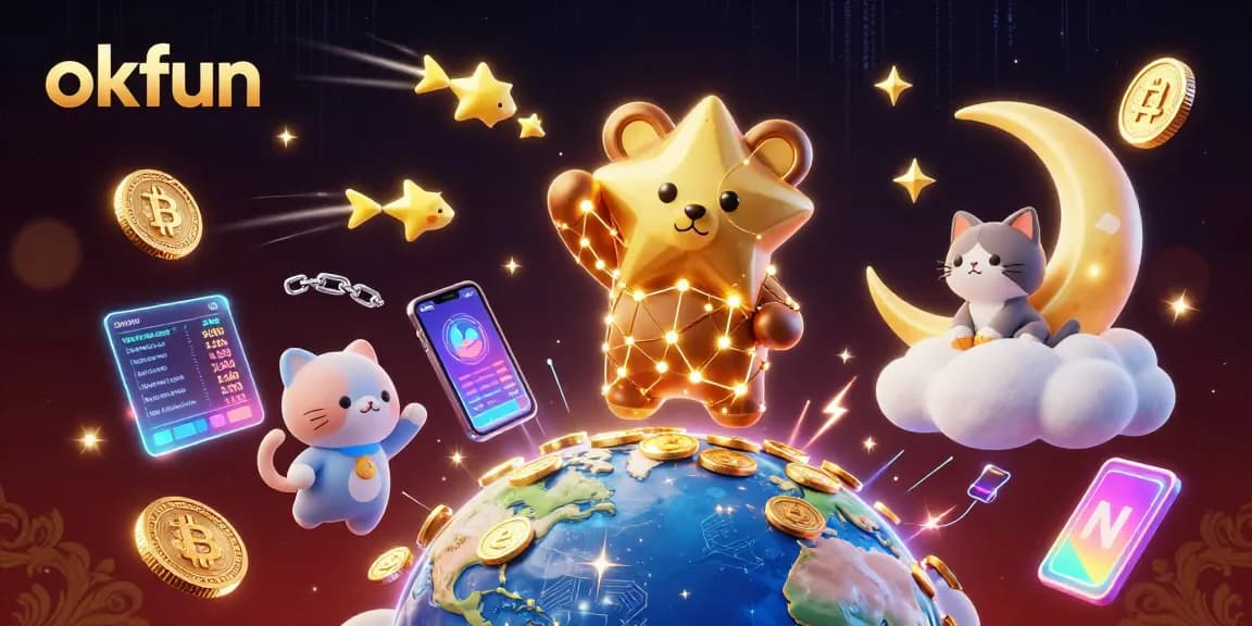 Engage with okfun's thrilling casino world, featuring a constellation bear and crypto elements in an exciting scene.