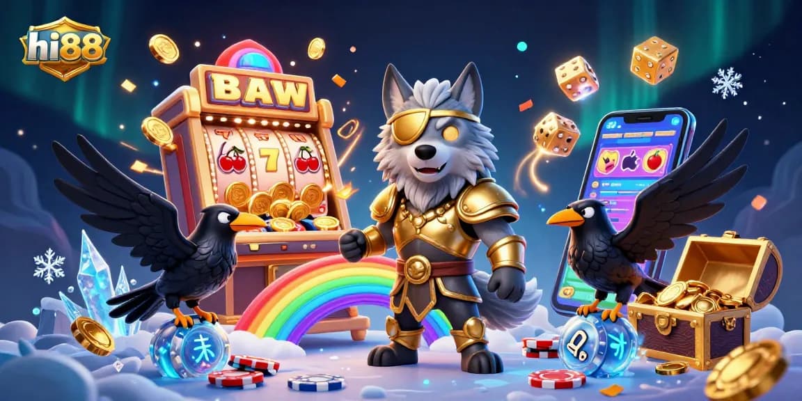 Experience thrilling action with hi88 at the dynamic casino scene featuring Odin and his ravens.