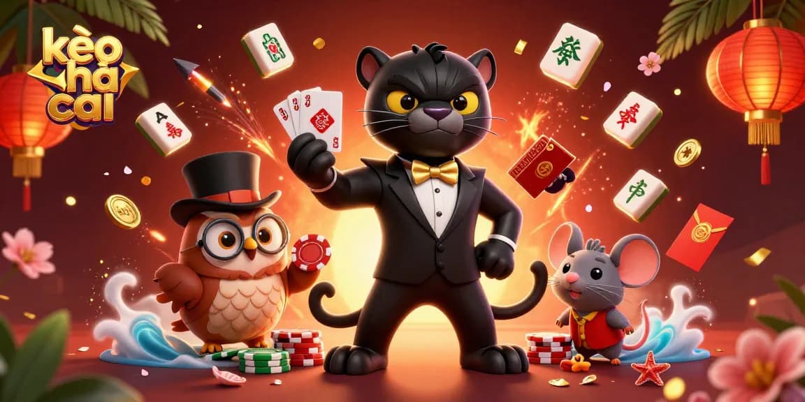Experience thrilling kèo nhà cái with our vibrant casino illustration featuring card-dealing panther and lucky friends.