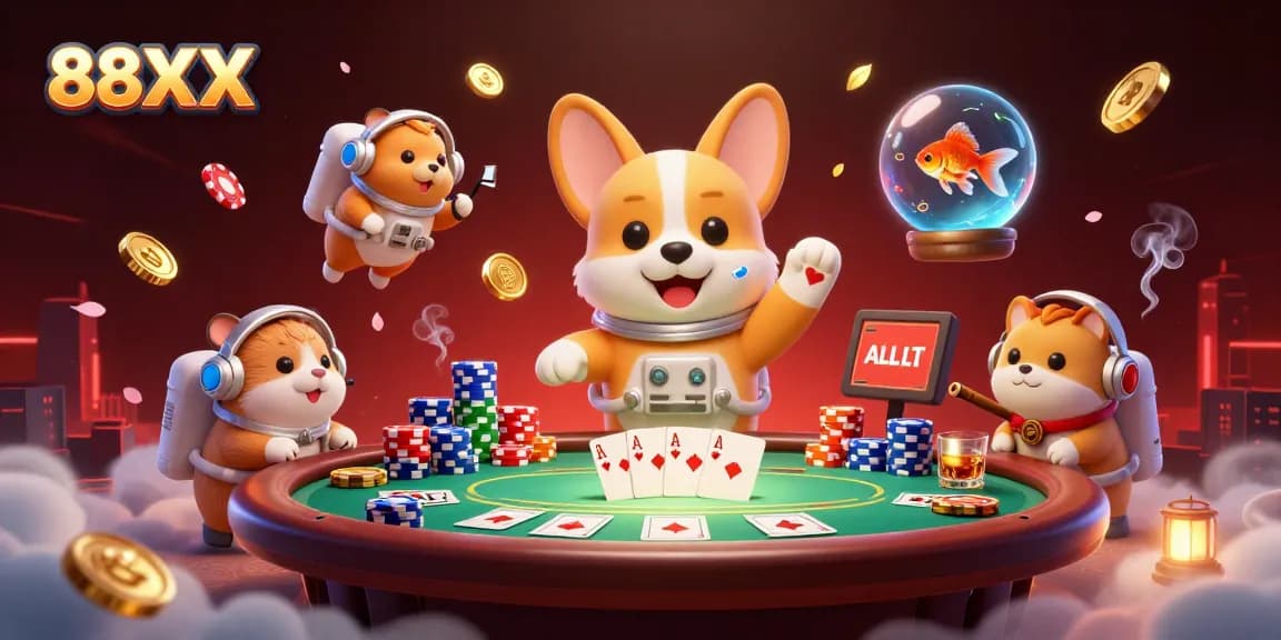 Experience the thrill of 88XX gaming in a cosmic casino with floating chips and characters.